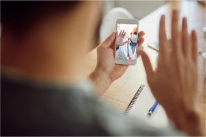 dentist video chatting with patient 