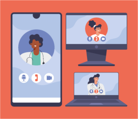 tele health on mobile laptop and desktop